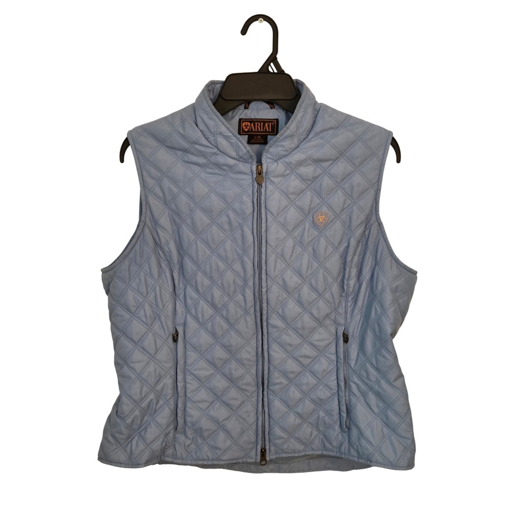 Ariat Quilted‎ Vest Womens Large Powder Blue Sleeveless Zip Up Equestrian Barn